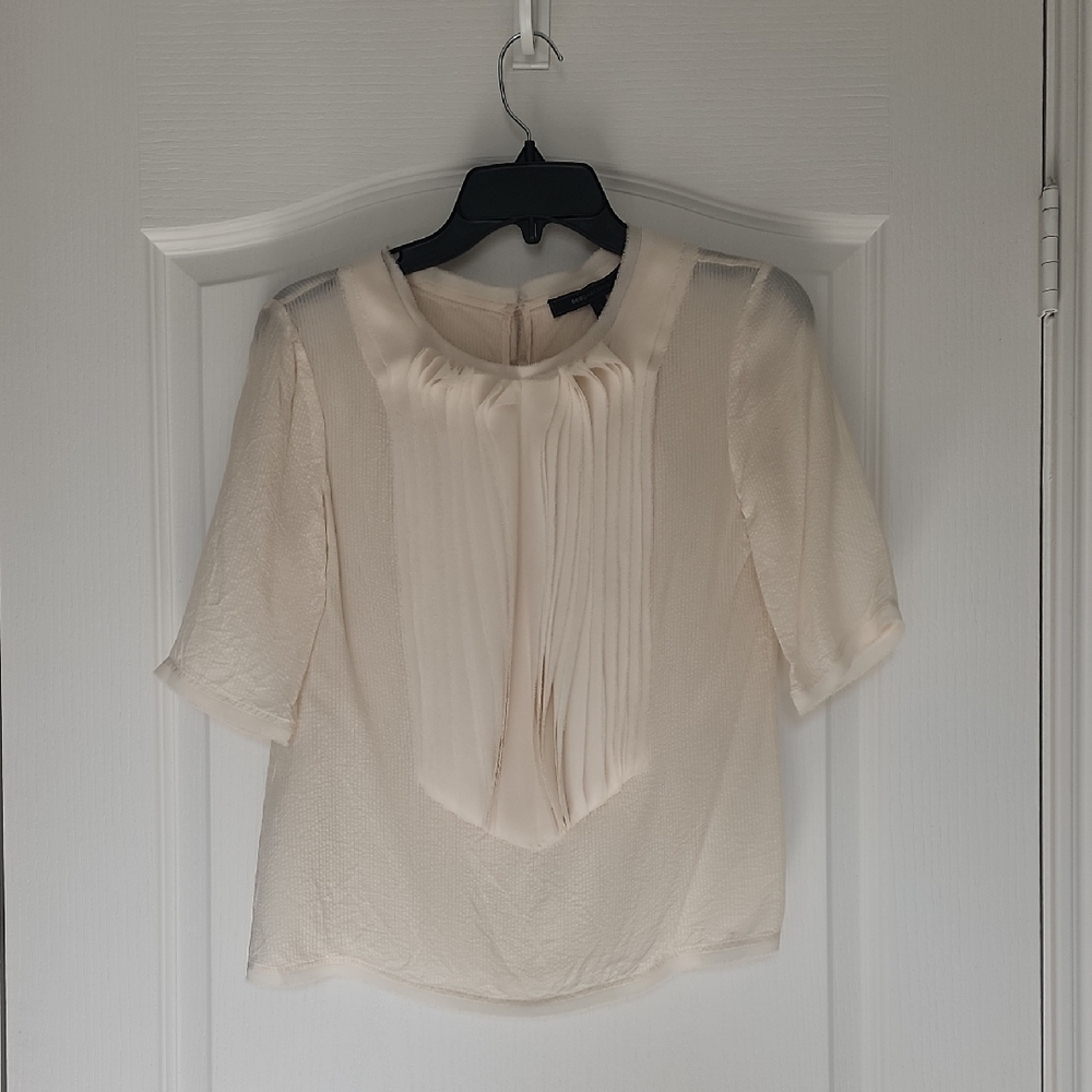 BCBGMaxAzria Cream Pleated Blouse